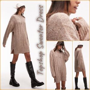 Topshop Oversized Rib Stitch Long Sleeve Sweater Dress, 2
